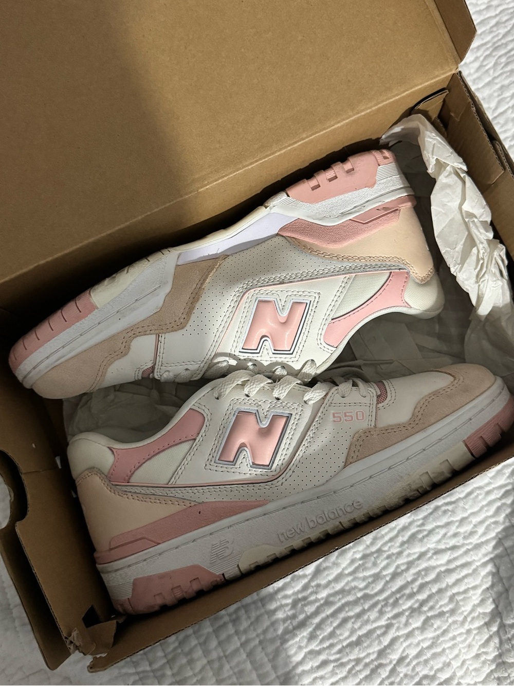 New Balance Women's 550 Retro Sneaker in White and Pink - Picture 2 of 4